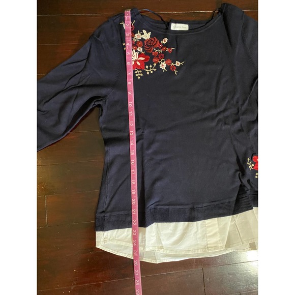 Charter Club Layered Look Sweater Blue Fall Winter Long Sleeve New Floral XL - Picture 7 of 8